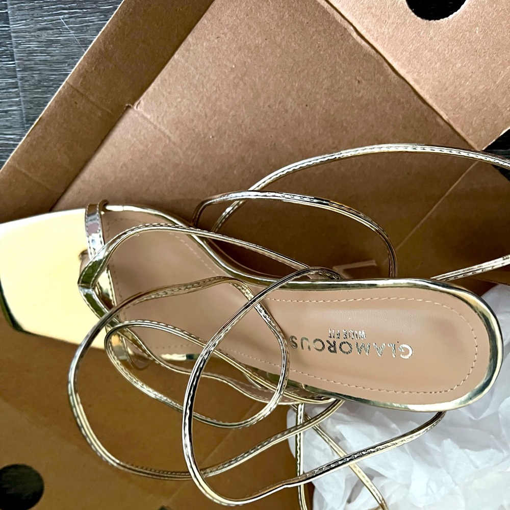 Glamorous Wide Fit strappy heeled sandals in gold